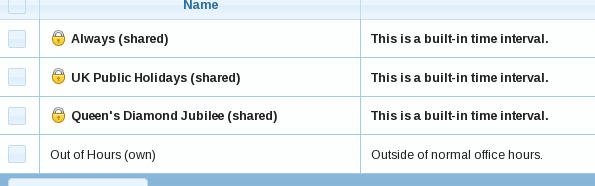 Shared time intervals including UK public holidays